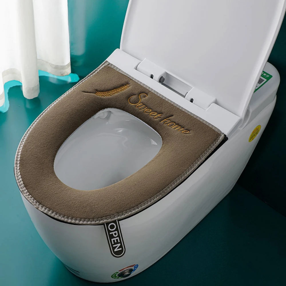 Washable Toilet Seat Cover with Flip Lid Handle, Soft WC, Closestool Mat, Bathroom, Removable, Zipper, Household, Warm, Winter