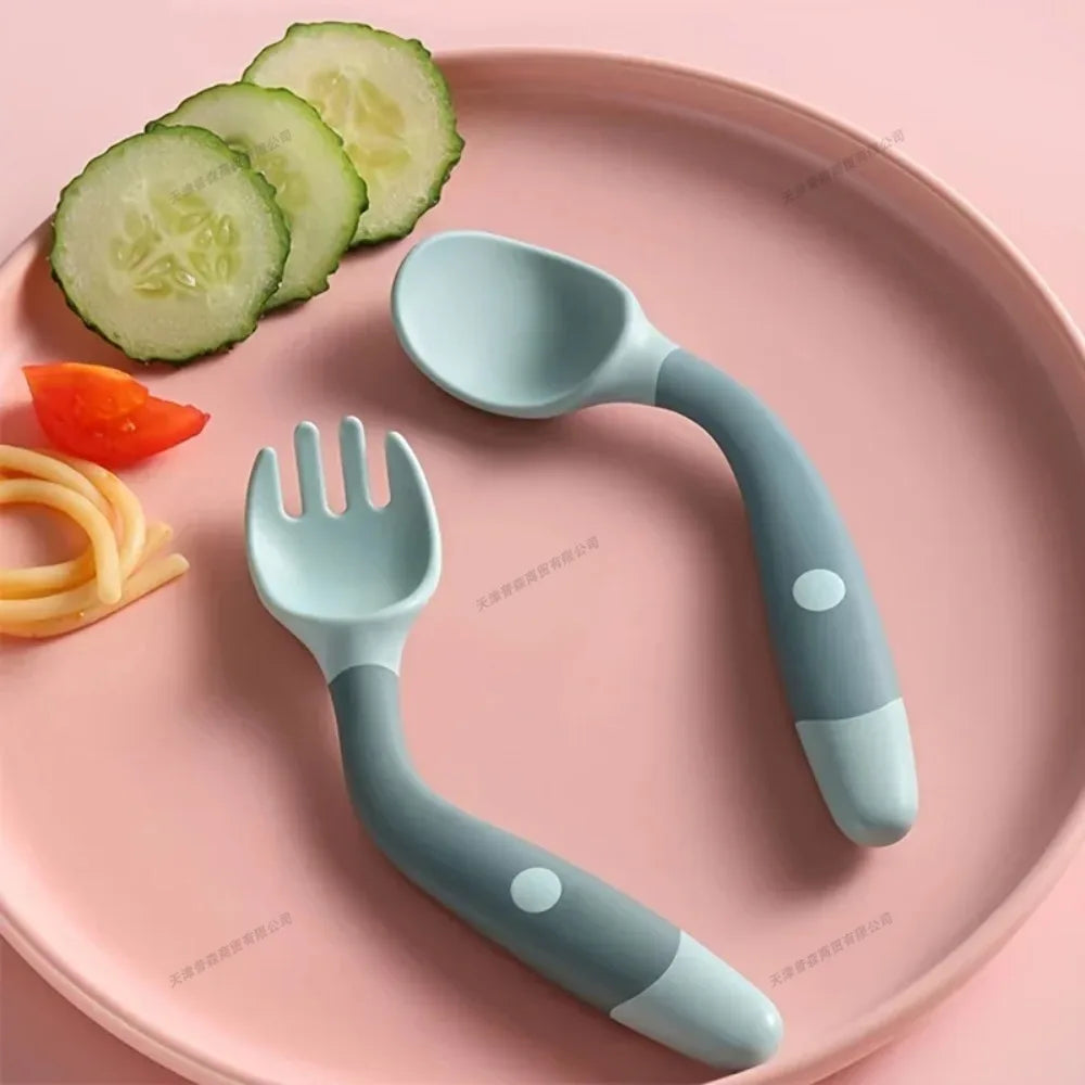 Bendable Silicone-Handle Baby Fork and Spoon Set