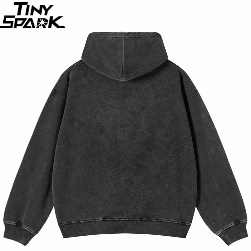 2025 Hip Hop Oversize Hoodie Sweatshirt Men Streetwear Retro Movie Vampurr Cat Graphic Harajuku Washed Black Hooded Pullover