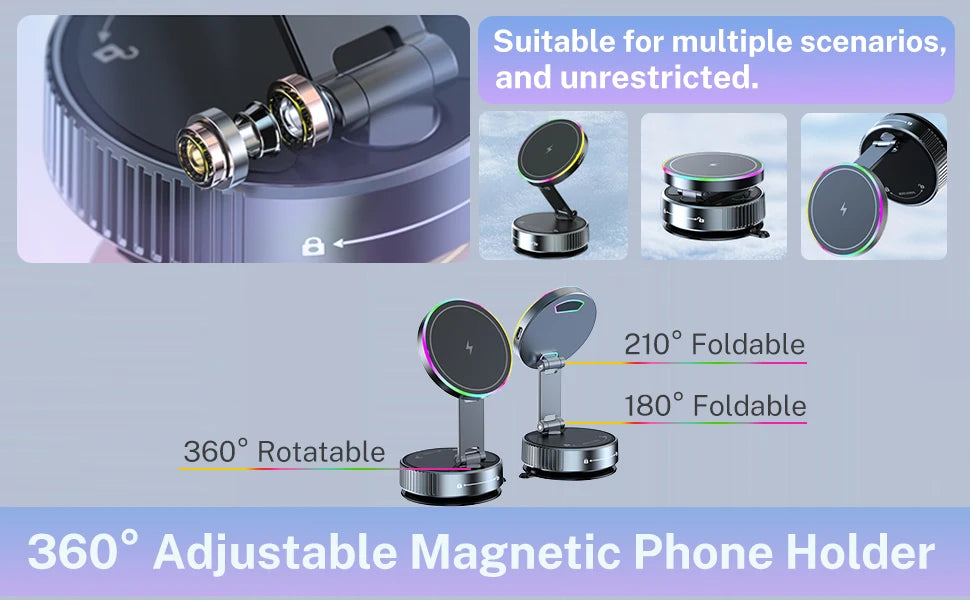 Cooling Wireless Charger Car Phone Holder with Breathing RGB Light Magnetic Suction Cellphone Bracket  for iPhone 12/13/14/15/16