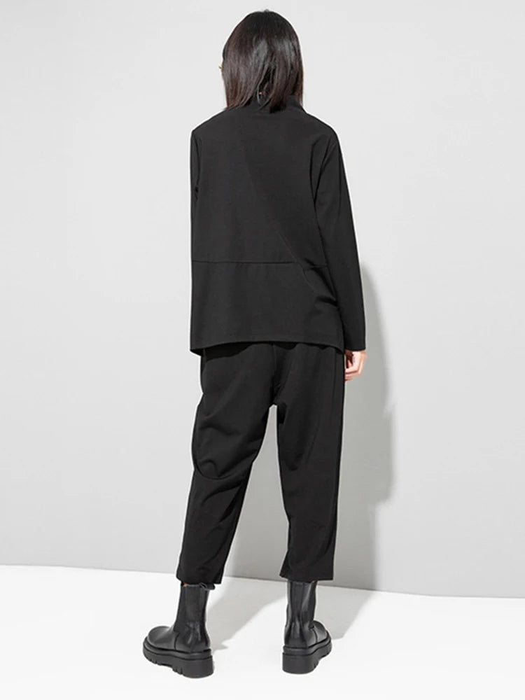 EAM Loose Fit Pocket Irregular Black Sweatshirt New Stand Collar Long Sleeve Women Big Size Fashion Spring Autumn 2026 1DE4263