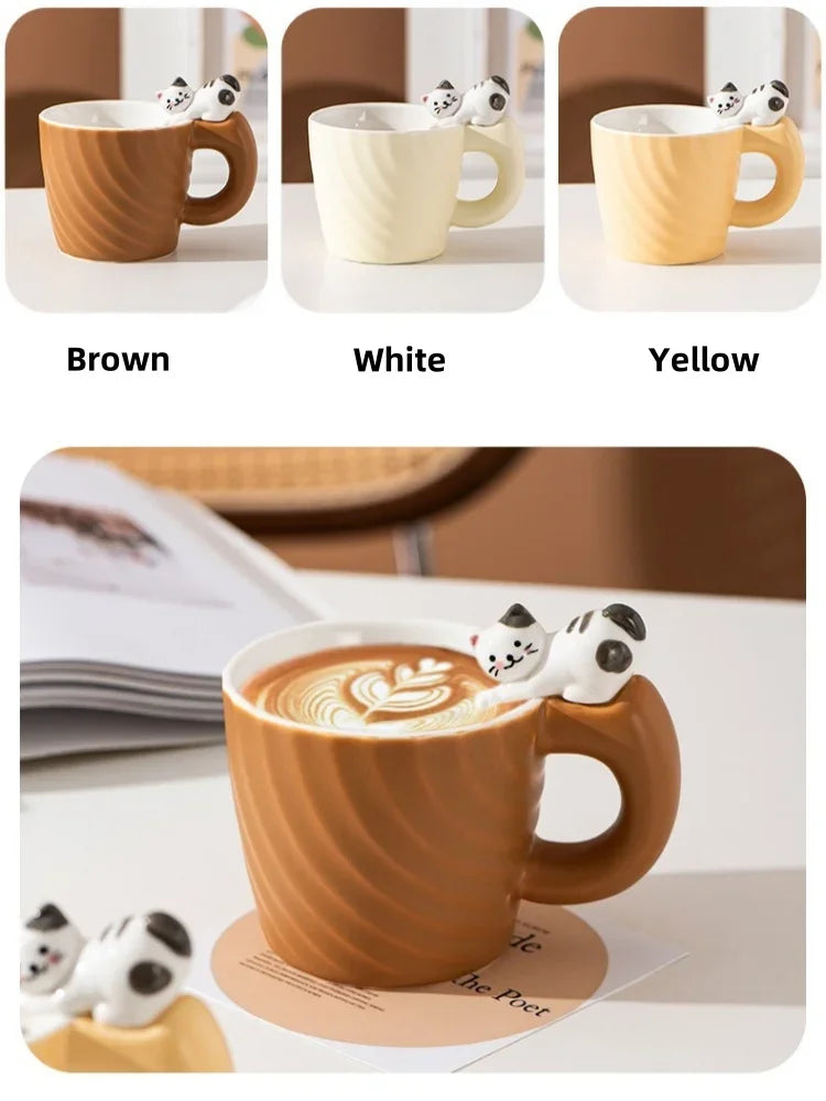 Creative Cartoon Cat Ceramic Mug Cute Cat Cup Children's Milk Breakfast Home Office Coffee Cups Tea Cup Gift Frends Drinkware