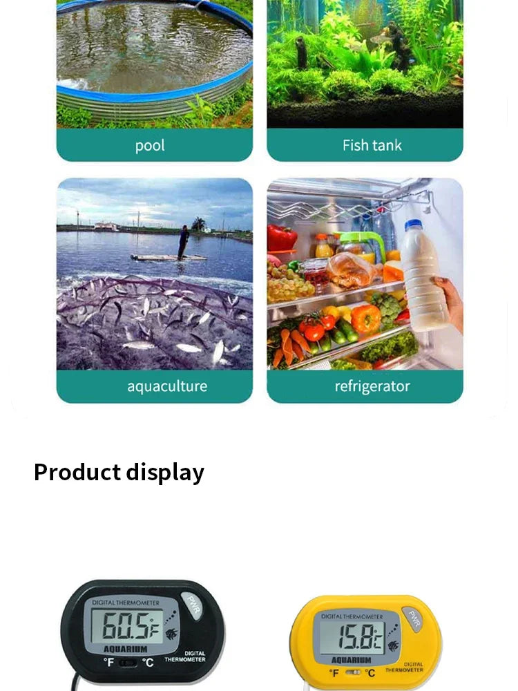 Digital Aquarium Thermometer with Probe Suction Cup Fish Tank Water Electronic Thermometer Measurement Degrees Celsius ℃