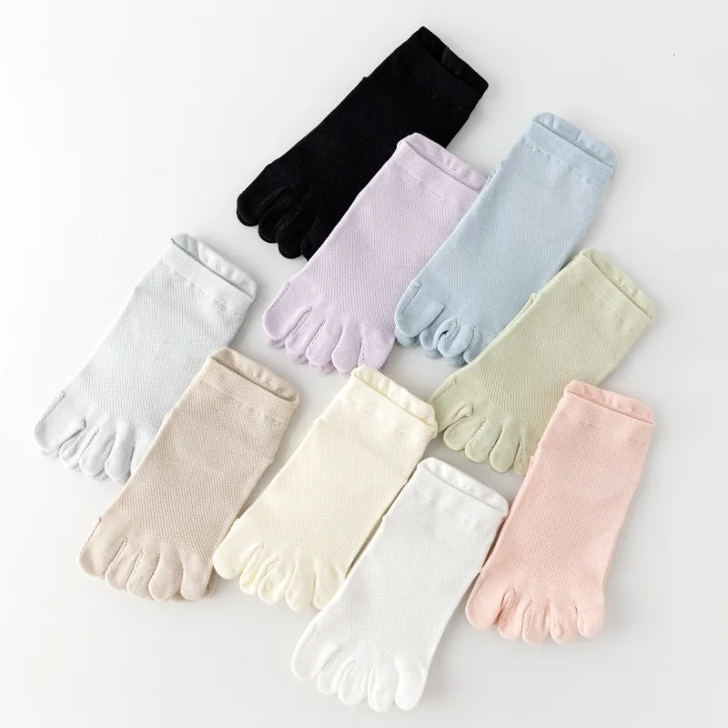5 Pairs Summer Women Five Finger Socks 5 Pairs Candy Color Soft Cotton Breathable Mesh Split Toe Socks Girls Outdoor Sports Sock