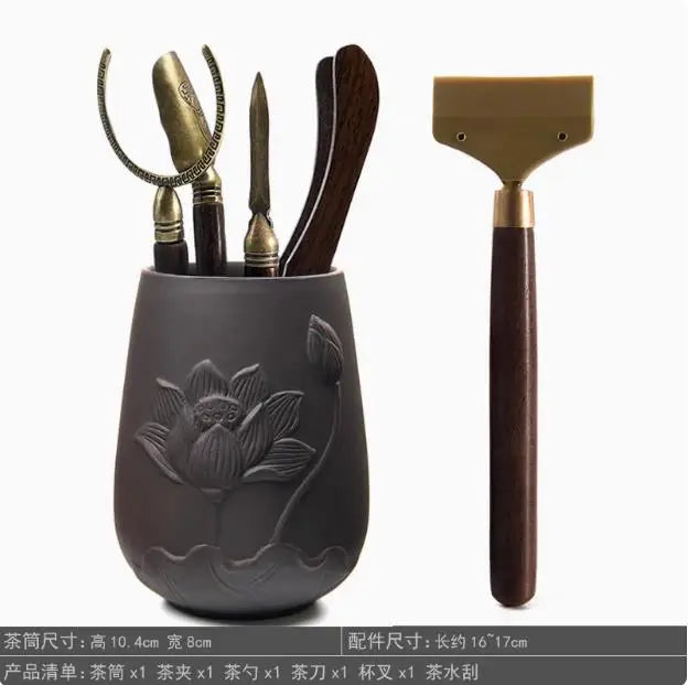 Kungfu Tea Set Accessories, Tea Ceremony, Six Gentlemen Whole Set, Black Sandalwood, Solid Wood Tea Clip, Bamboo Tweezers