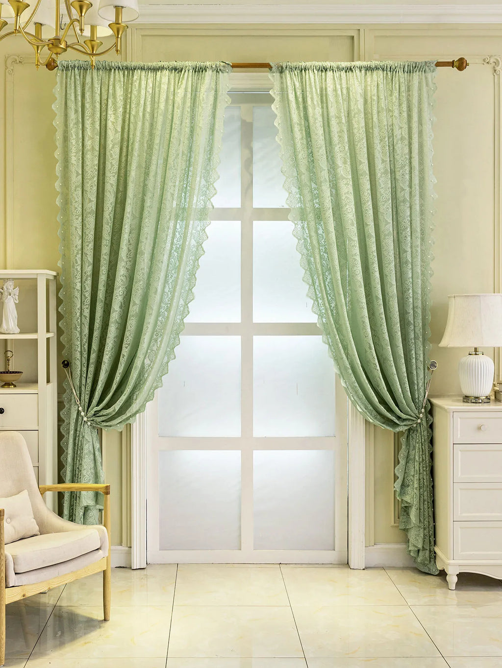 Lace Beaded Modern Simple Window Screen Curtains for Living Dining Room Bedroom