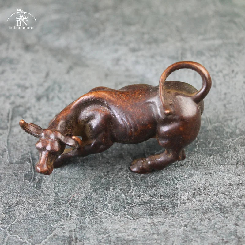185g Wall Street Brass Bull Animals Statue Handmade Home Decor Ornaments Crafts Copper Miniatures Figurines Desk Decoration Gift