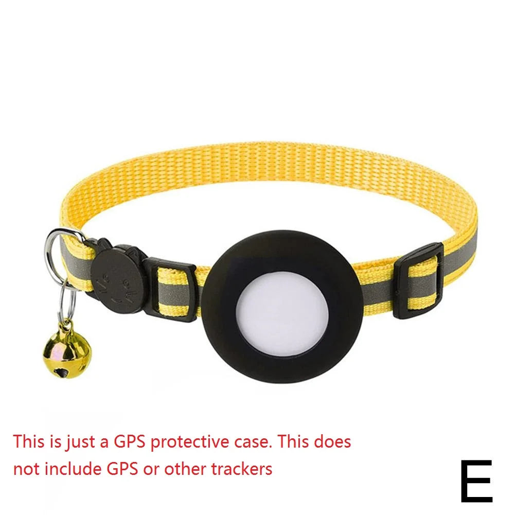 Pet Cat GPS Protective Sleeve With Bell Cute Reflective Cat Collar Address Night Tracking Cover Anti-Lost Cat Necklace
