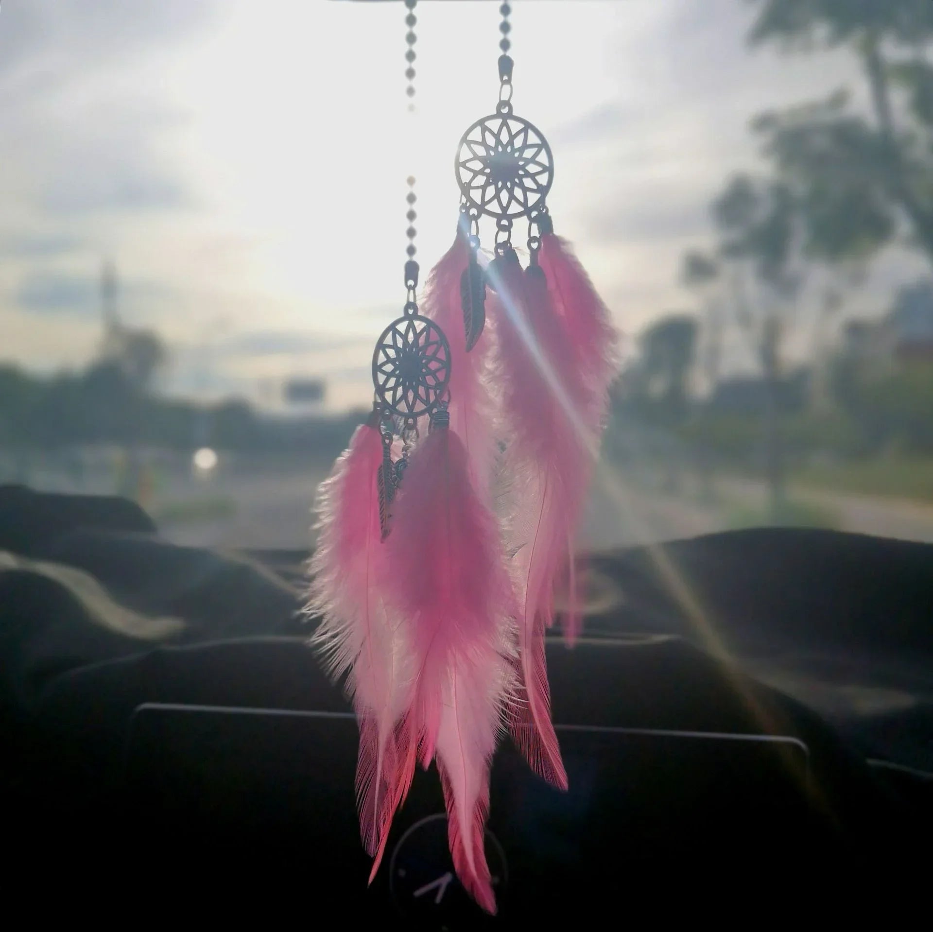 Feather Mirror Car Pendant for Girls Lucky Ornament Hanging Charm Home Decor Car Interior Accessories