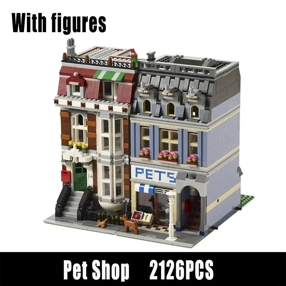 Creatoring Expert Pet Book Shop Town Hall Downtown Diner Model Moc Modular Building Blocks Brick Bank Cafe Corner Toys Parisian