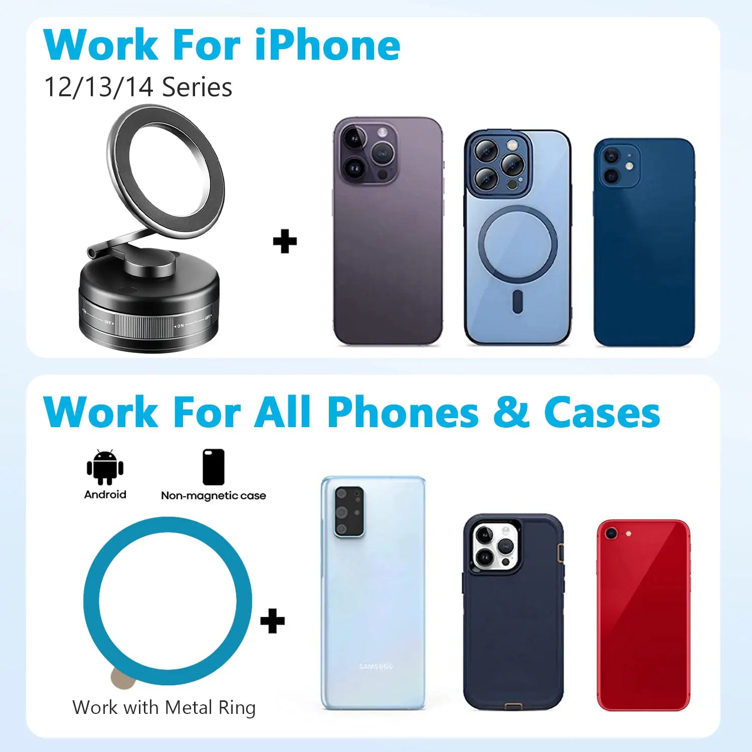 Zinc Alloy Vacuum Phone Holder 360 Suction Car Mount Dashboard Holder Universal Phone Holder for Car Gym Kitchen Car Accessories