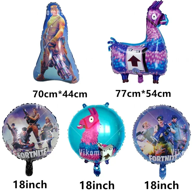 Fortnite Balloons Shooting Game Ballons Boy Girl Happy Birthday Banner Party Decoration Alpaca Llama Tableware Cake Topper Toy