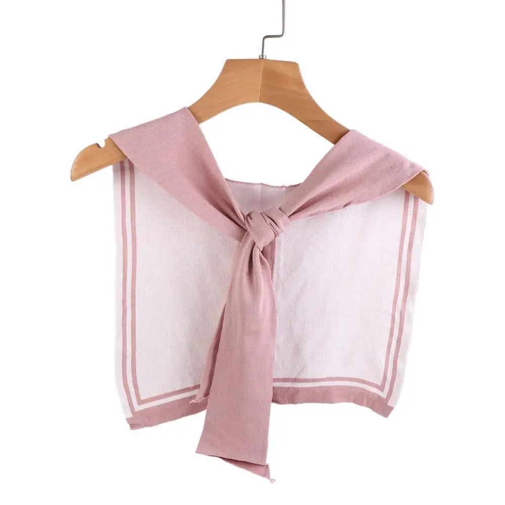 Warm Stripe Knitted Shawl Patchwork Naval Style Blouse Shoulder Fake Collar Korean Style Scarf Accessories Knot Scarf Outdoor