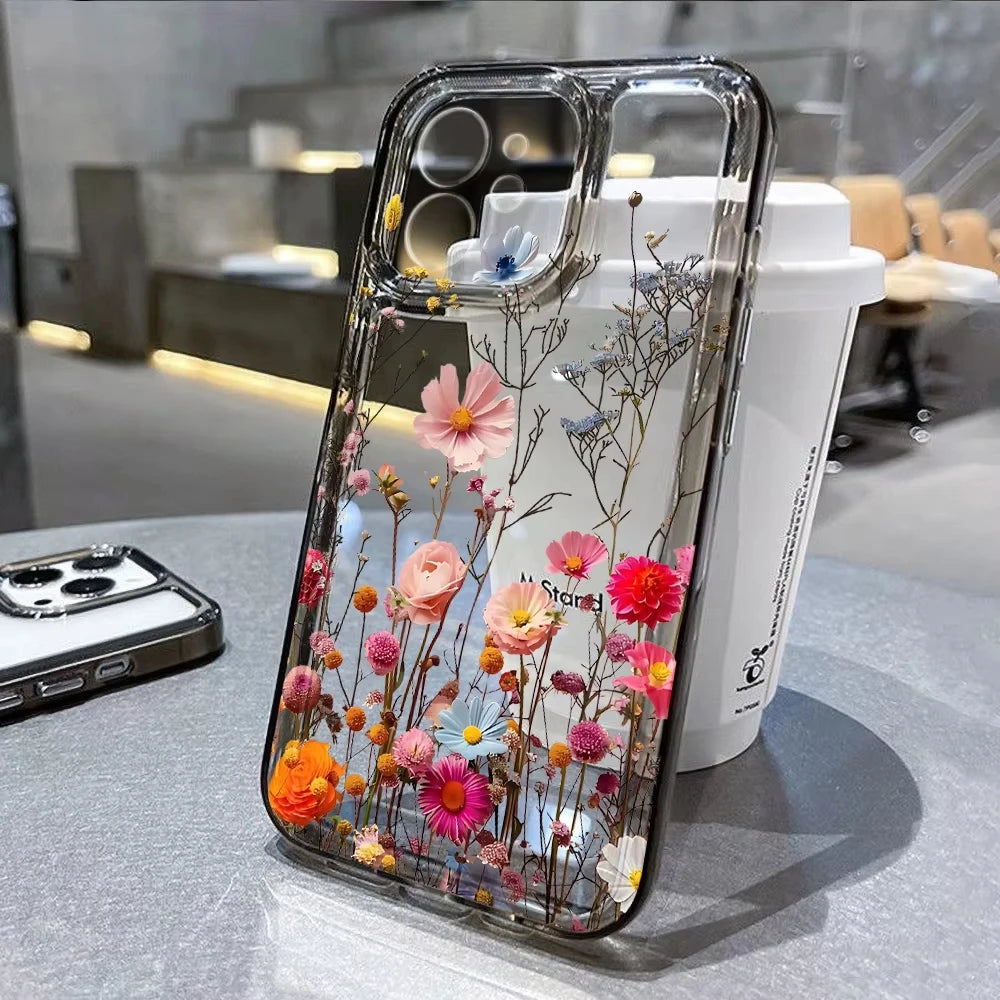 Flower Phone Case For iPhone 17 18 Pro Max 16 13 14 12 11 15 Pro Max 16e Air 7 Plus SE Shockproof Transparent Cover Soft Funda