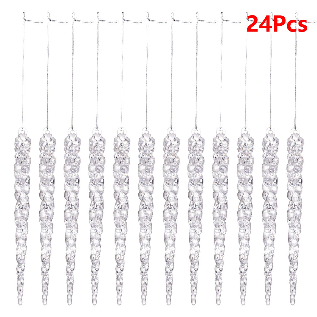 12/48pc 13cm Christmas Icicle Ornaments for Christmas Tree Hanging Crystal Christmas Pendants 5.1" Clear Icicles Xmas Home Decor