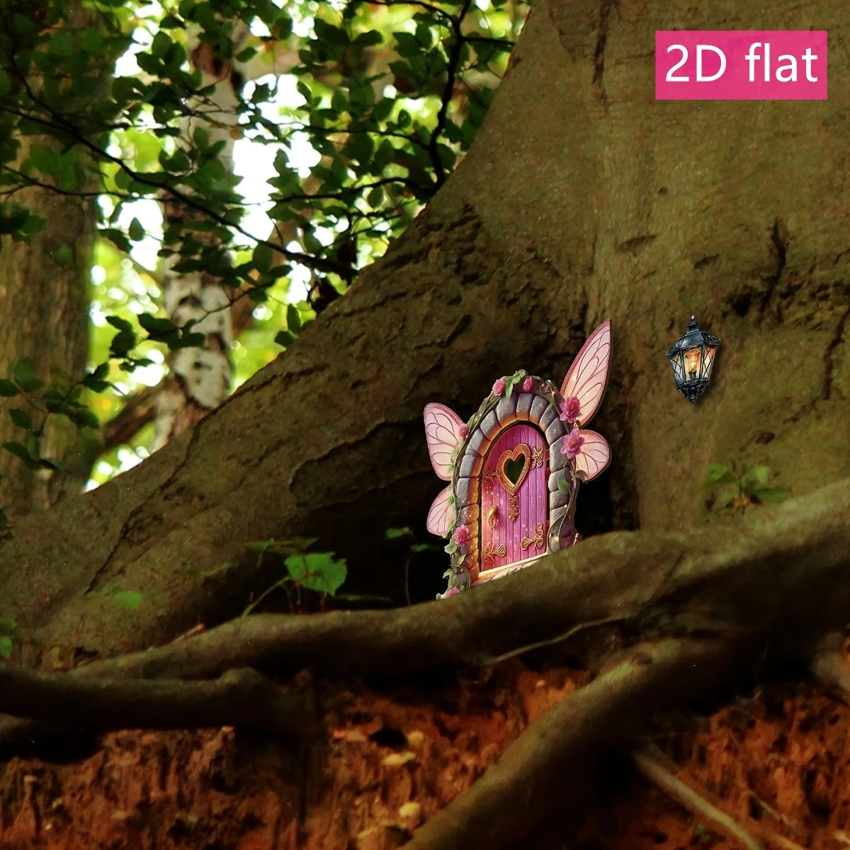 2D Flat Wooden Fairy Door Lantern Garden Mushroom House