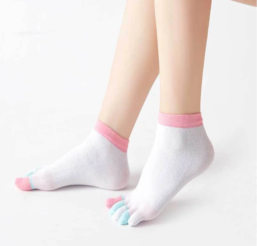 1/5Pairs Women Sports Toe Socks with Separate Fingers High Tube Five Finger Cotton Crew Socks Yoga High Quality
