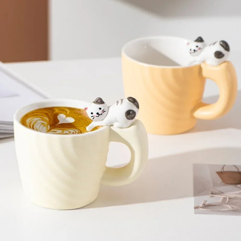 Creative Cartoon Cat Ceramic Mug Cute Cat Cup Children's Milk Breakfast Home Office Coffee Cups Tea Cup Gift Frends Drinkware