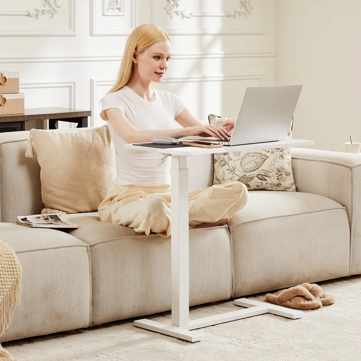 JHK Overbed Bedside Sofa Table with Hidden Wheels Adjustable