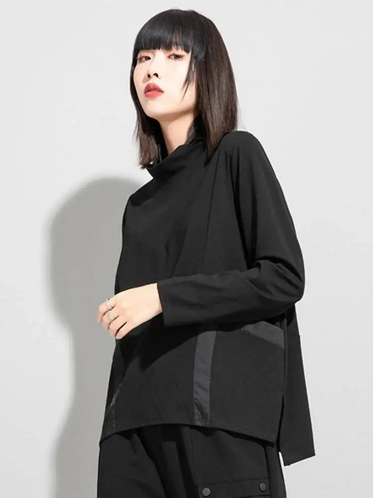 EAM Loose Fit Pocket Irregular Black Sweatshirt New Stand Collar Long Sleeve Women Big Size Fashion Spring Autumn 2026 1DE4263