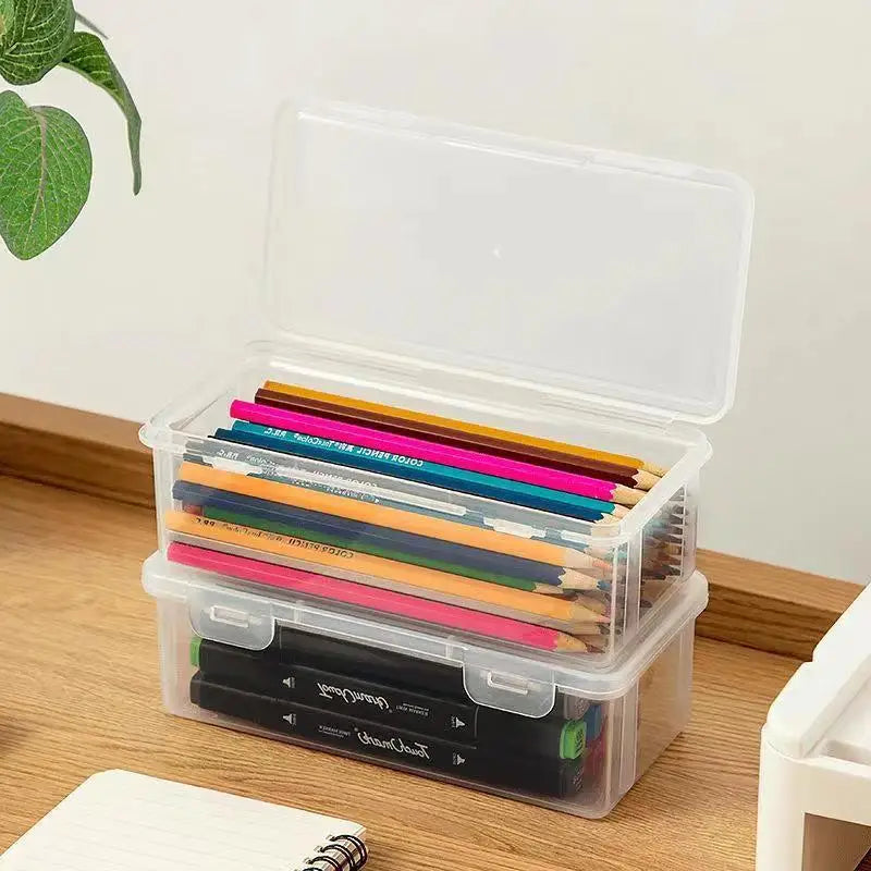 Black Desk Organizer Transparent Plastic Storage Box With Lid For Pens Pencils Markers School Supplies & Office Organization