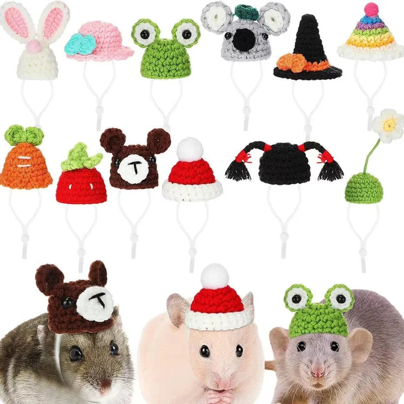 Cute Handmade Knitted Hat Hamster Decoration Chipmunk Guinea Pig Hamster Accessories Hamster Toy Supplies Small Pet Hat