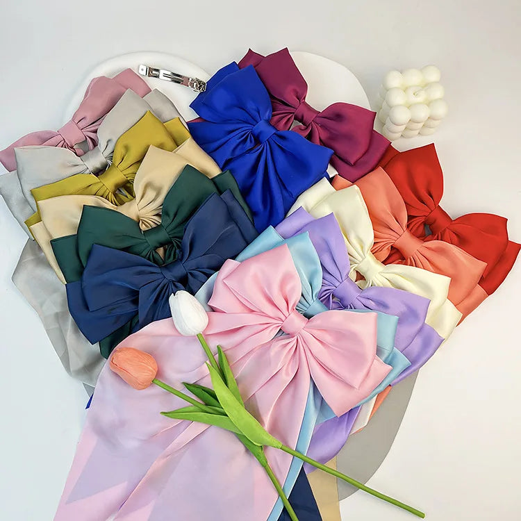 30 Solid Elegant Satin Bow Hairpin Women Girls Spring Hair Clips Headwear Ponytail Hairclips Barrettes Girls Hair Accessories