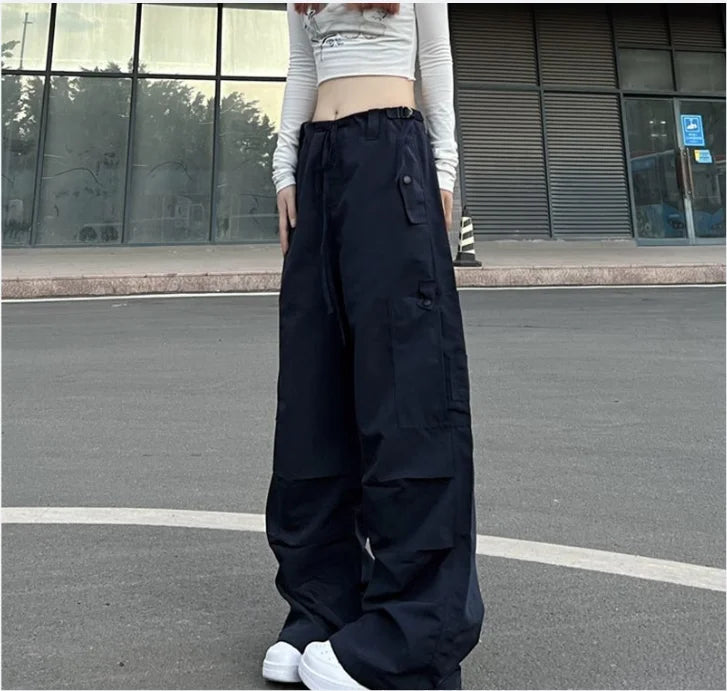 Hip Hop Retro Green Cargo Pants Women Y2K Fashion Harajuku Loose