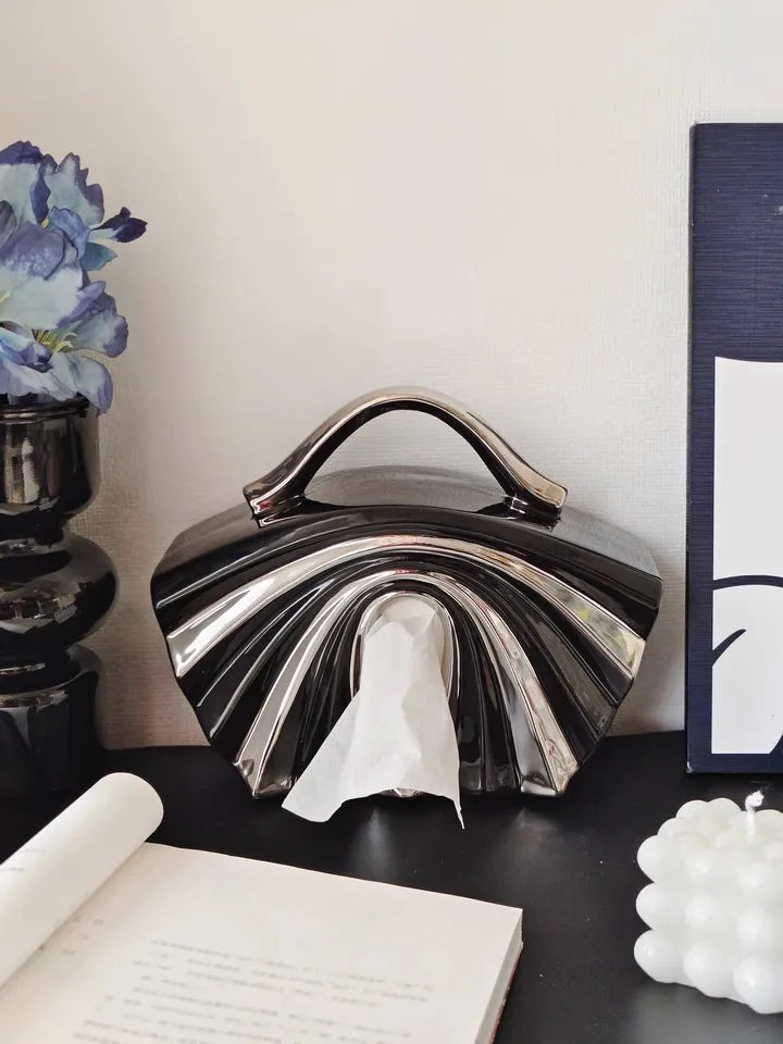 Light luxury ceramic handbag tissue box, living room household paper box, creative tissue storage design