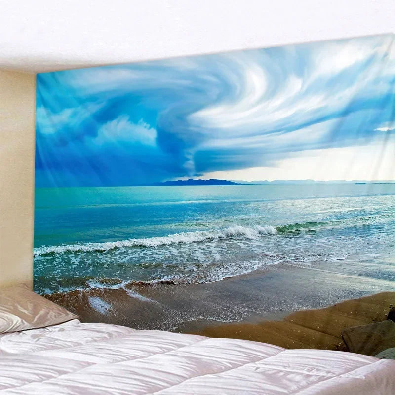 Blue sky and white clouds tapestry wall hanging hippie room background cloth boho home decor beach mat yoga mat sofa bed sheet