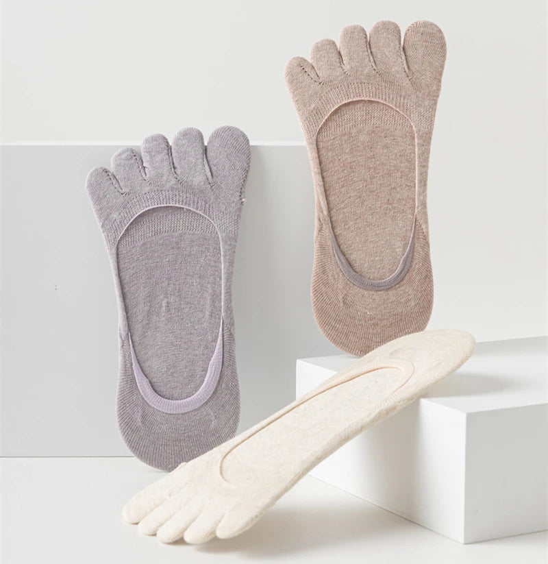 1 Pairs Summer Women Five Finger Socks Pure Cotton Candy Color Thin Breathable Silicone Anti-slip Split-Toe Shallow Boat Socks
