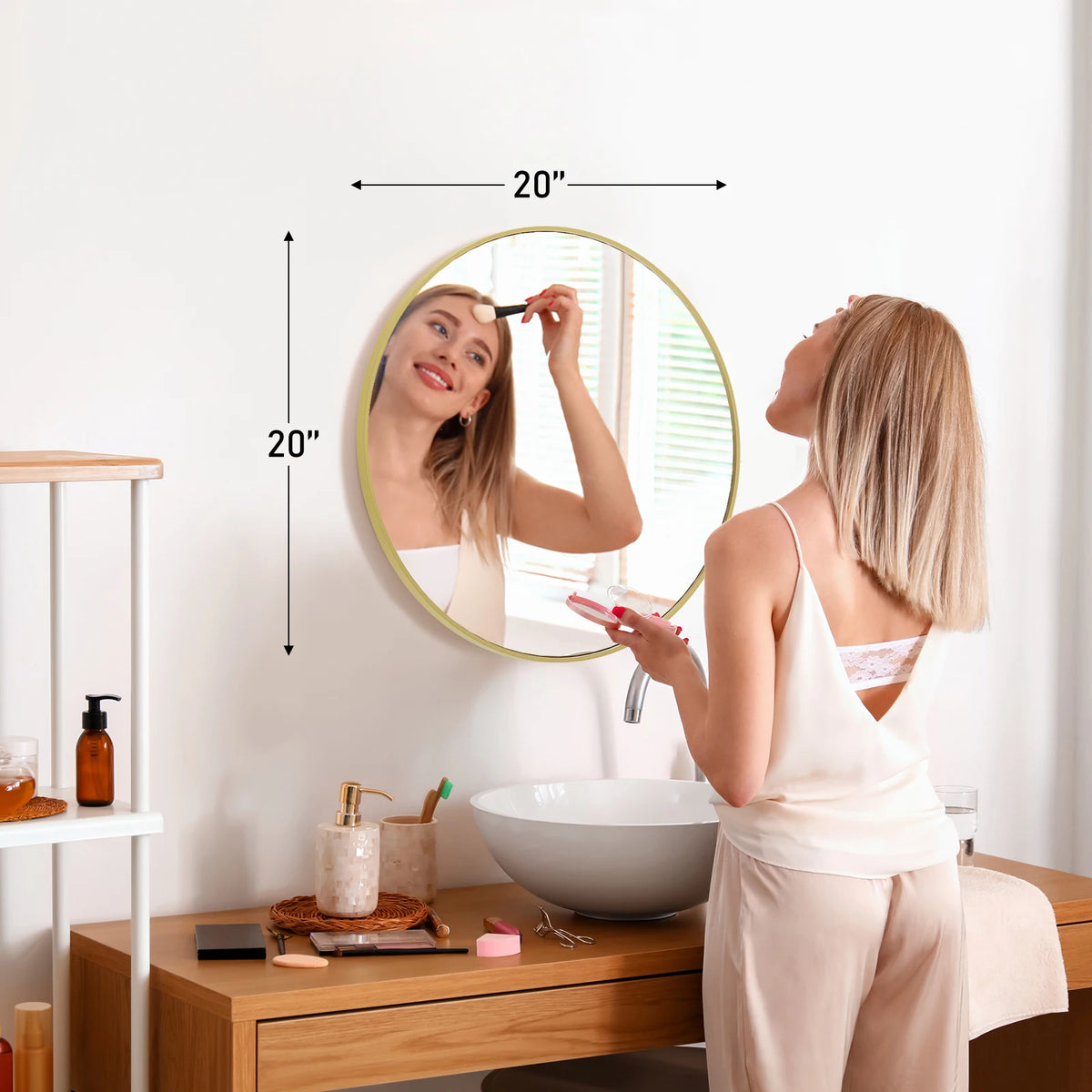 JHK Large Gold Round Vanity Framed Mirror for Wall Matte Metal