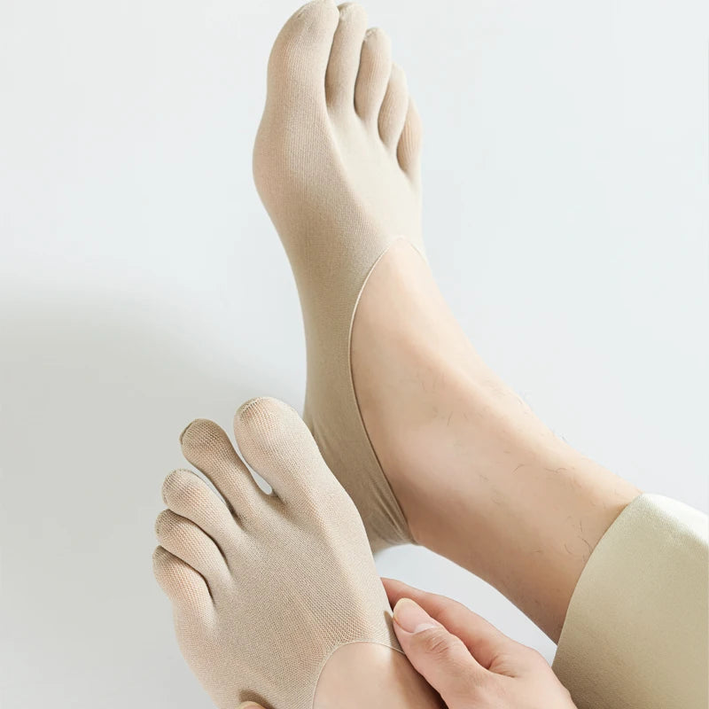 3 Pairs Men Invisible Toe Socks Thin Velvet Breathable Elastic Silicone Non-slip Five Finger Sock Comfortable Casual Slipper Sox