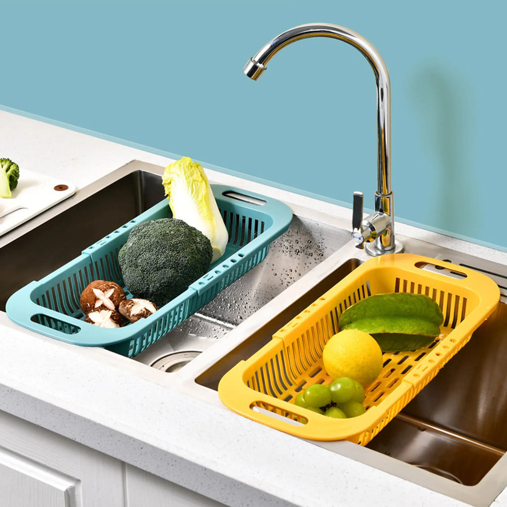 Kitchen Organizer Soap Sponge Holder Sink Rack Telescopic Drain Rack Adjustable Vegetable Drain Basket Kitchen Organizer Gadgets