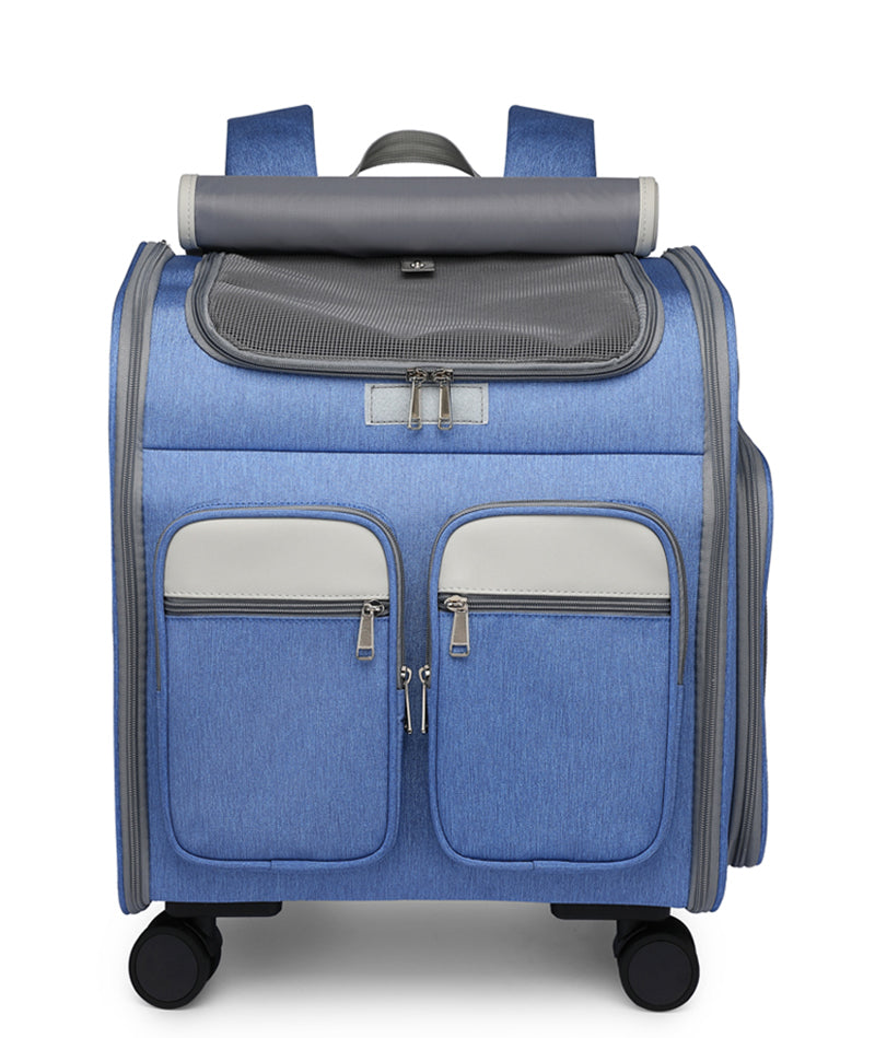 2 In 1 Large Pet Backpack Cat Stroller Pet Carrier with Wheels Portable Foldable Tie-Rod Pet Bag Cat and Dog Travel Carrier Bag