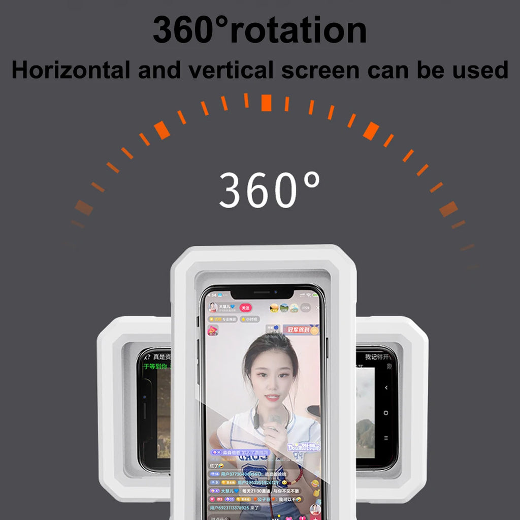 Adjustable Waterproof Shower Phone Holder 360 Degree Rotation Wall Mirror Mount Mobile Phone Holder for Bathroom Bathtub Kitchen