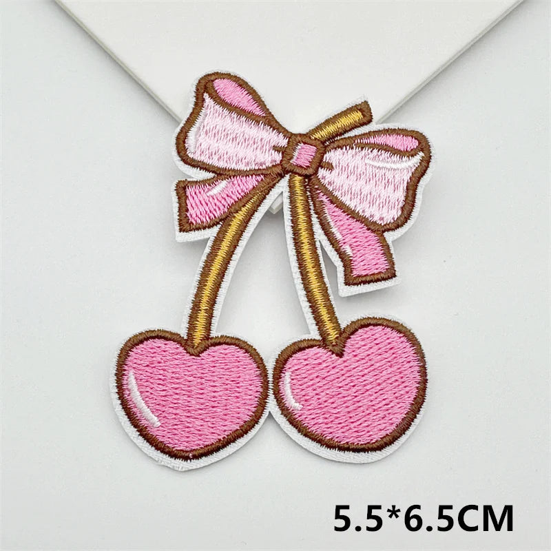 Cartoon Embroidery Sticker Decorative Ironing Sticker Sewing DIY Pink Bowknot Clothing Shoes Hat Bag Patch