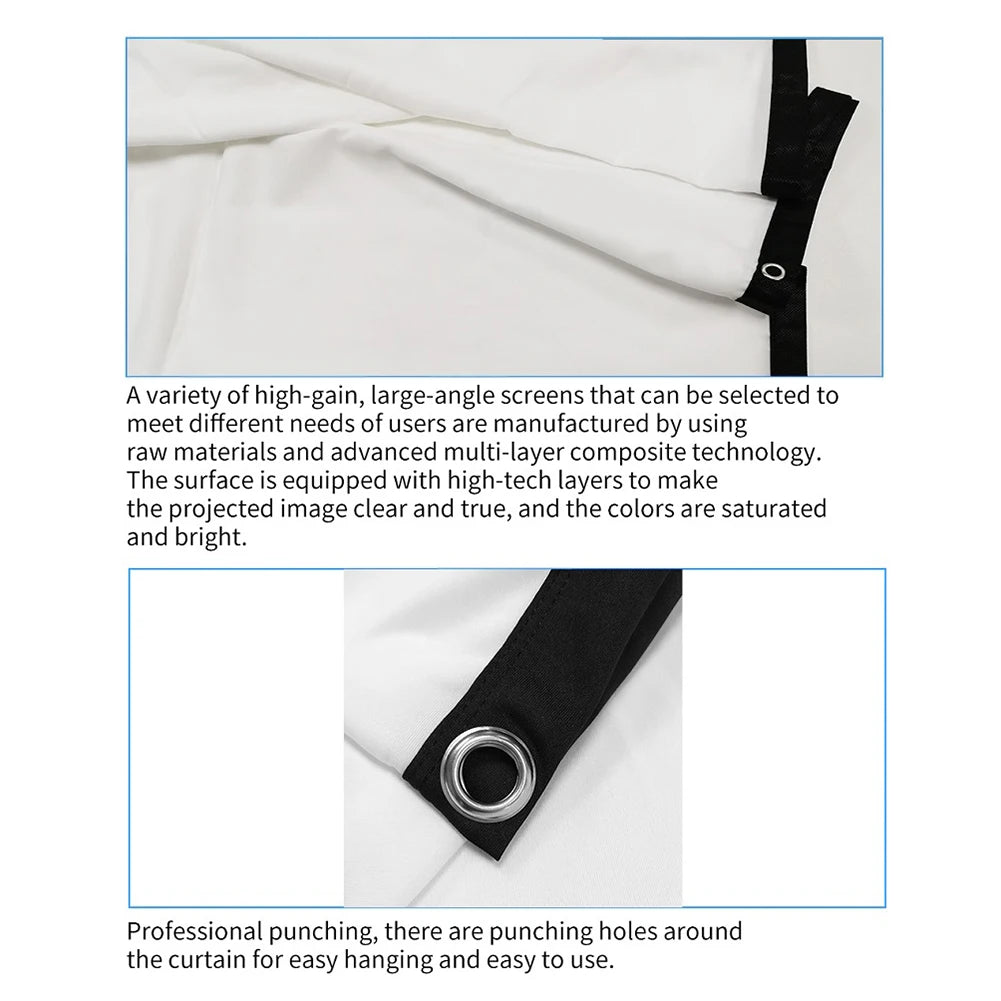 60-150 inch Foldable 16:9 Projector Screen Portable High Density White No Creases Soft Home Movie Theater HD Projection Screen