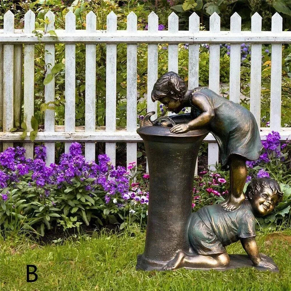 Creative Boy And Girl Water Play Ornaments Sculptures Retro Garden Gardening Crafts Home Decor New Products Outdoor Decoration