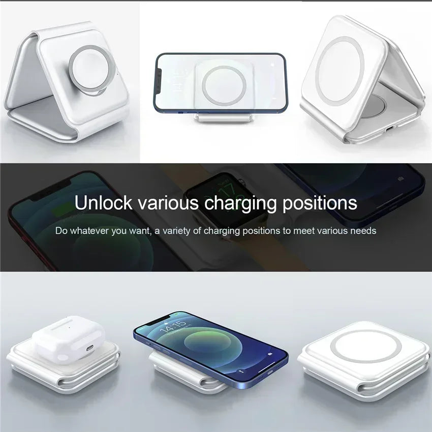 30W Fast Charging Pad Desktop Foldable 3 in 1 Wireless Charger For iPhone 16 15 14 13 12 Pro Max iWatch 10 9 8 7 6 AirPods Pro 2