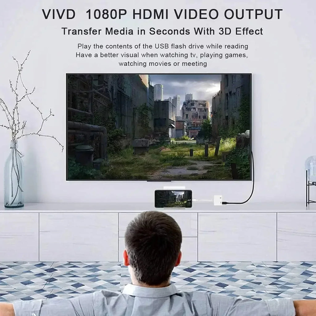 1080P Screen Converter Phone to HDMI-Compatible Adapter for iPhone