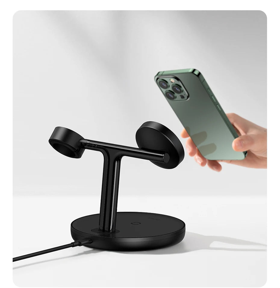 Baseus 3 in 1 20W Magnetic Wireless Charger Stand For iPhone 16 15 14 Pro Airpods Apple Watch Phone Fast Charging Station Holder