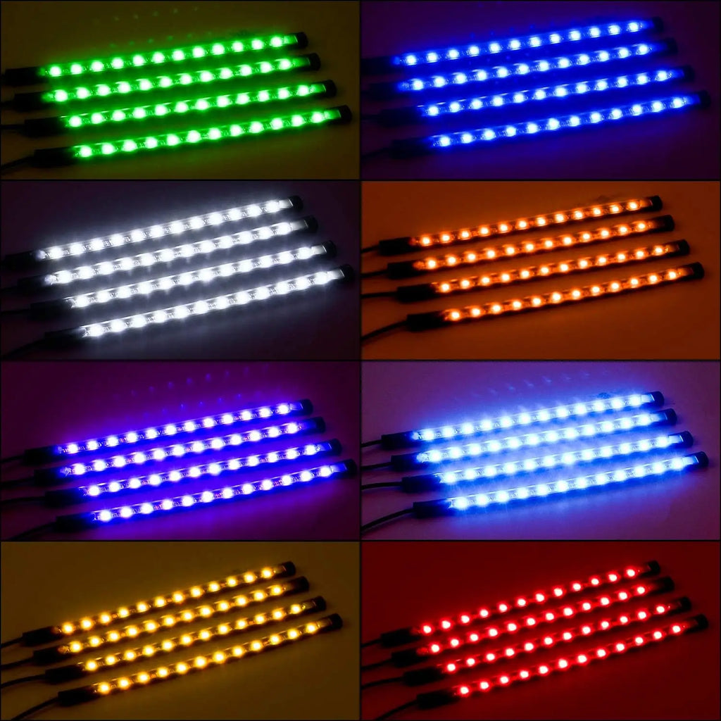4-Pc Multicolor Music-Sync Car LED Interior Kit