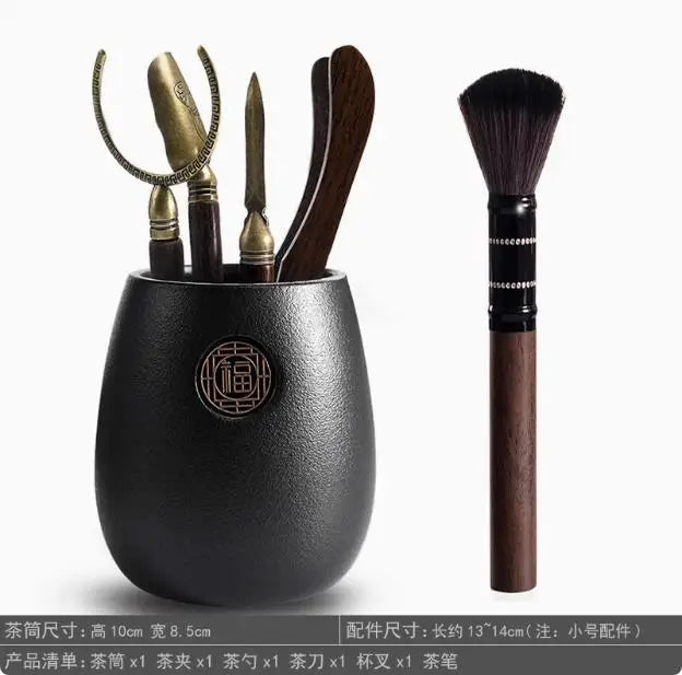 Kungfu Tea Set Accessories, Tea Ceremony, Six Gentlemen Whole Set, Black Sandalwood, Solid Wood Tea Clip, Bamboo Tweezers