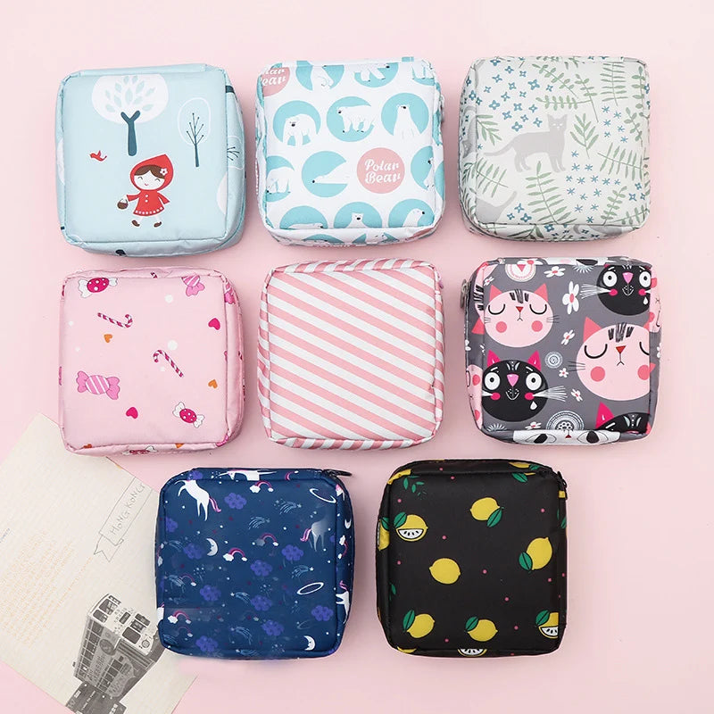 Women Girls Kawaii Napkin Sanitary Pads Bag Pouch Organizer Cosmetic Makeup Tampon Bags Cute Travel Gadgets Lipstick Storage Bag
