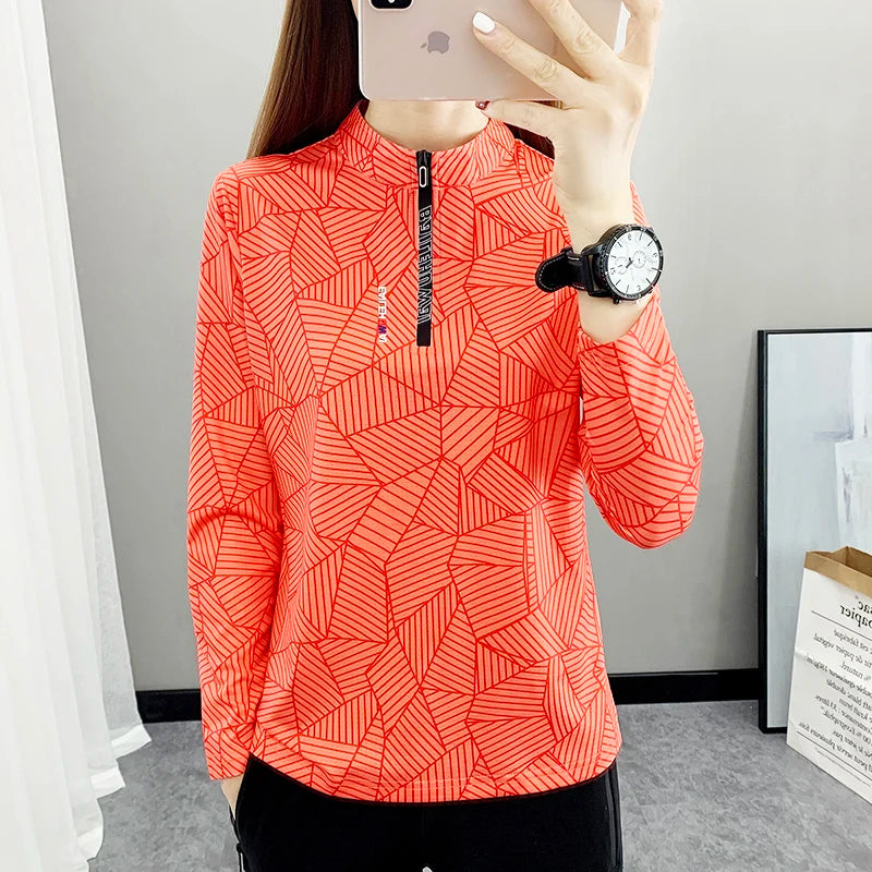 Outdoor Running Long Sleeve T-shirt Women Hiking Breathable Sport Sweatshirt Elasticity Camping Mom Quick Dry Fashion Print Top