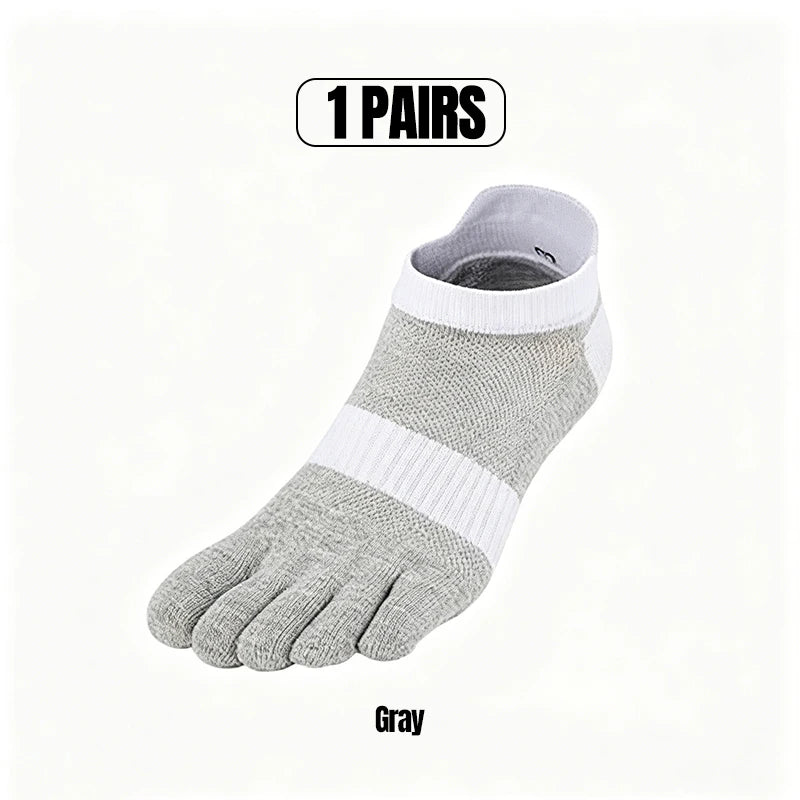 1/5 Pairs Men's Mesh Toe Socks Color Block Striped Low Cut Five Finger Running Sport Socks Breathable Anti-Bacterial Toe Socks