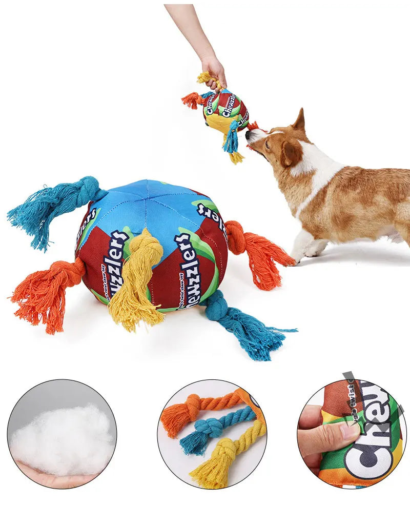Pet Dog Rainbow Twist Candy Toy Dog Molar Teeth Resistant Bite Making Sound Pet Supplies candy for small, medium and large dogs