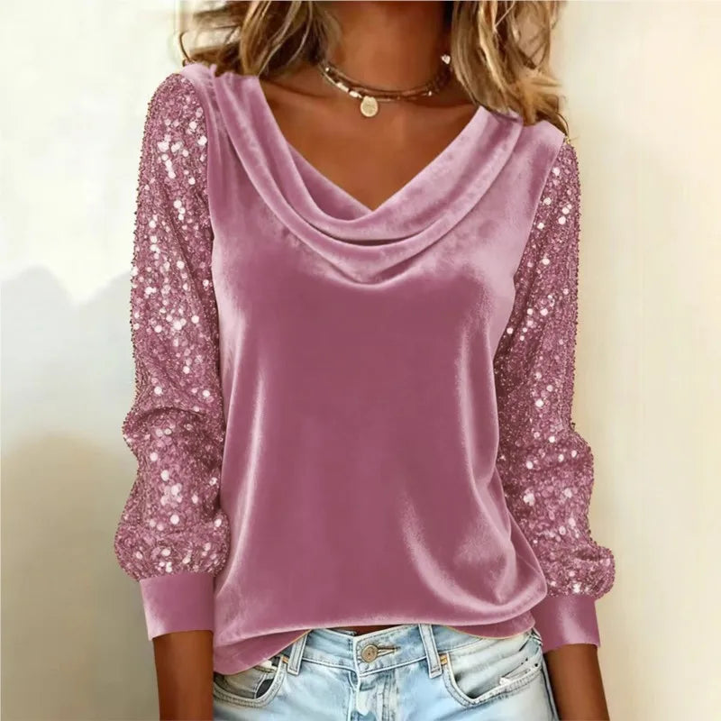 Golden Velvet Sequin Patchwork Top