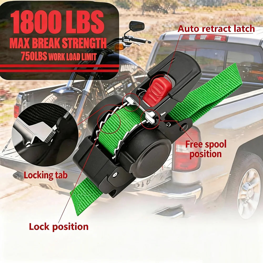 Heavy Duty Retractable Ratchet Strap 1800 LBS 10ft Auto